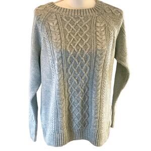 GAP Classic Mint Cable Knit Crewneck Sweater Women's Large Petite
